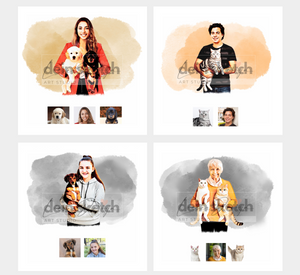 Wasserfarbenstil Portrait - halber Körper/Brust- Mensch (mit umarmen)